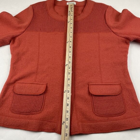 Orvis Wool Cardigan Sweater Women’s M Button Front Pockets Round Neck Dark Pink - Picture 4 of 11